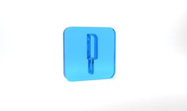 Blue Knife icon isolated on grey background. Cutlery symbol. Glass square button. 3d illustration 3D render.