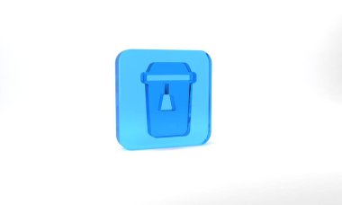 Blue Cup of tea icon isolated on grey background. Glass square button. 3d illustration 3D render.