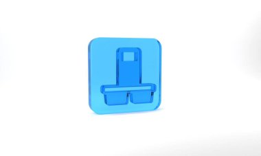 Blue Coffee cup to go icon isolated on grey background. Glass square button. 3d illustration 3D render.