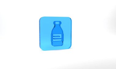 Blue Bottle of water icon isolated on grey background. Soda aqua drink sign. Glass square button. 3d illustration 3D render.