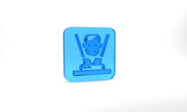 Blue Hologram icon isolated on grey background. Global communication technology. Glass square button. 3d illustration 3D render.