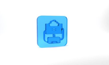Blue Cloud database icon isolated on grey background. Cloud computing concept. Digital service or app with data transferring. Glass square button. 3d illustration 3D render.