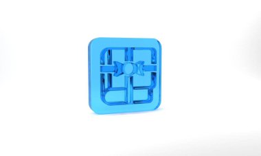 Blue Book as a gift icon isolated on grey background. Glass square button. 3d illustration 3D render.