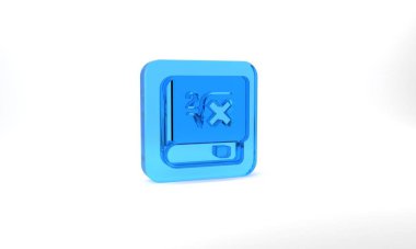 Blue Book with word mathematics icon isolated on grey background. Math book. Education concept about back to school. Glass square button. 3d illustration 3D render.