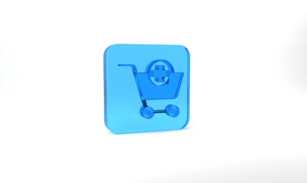 Blue Add Shopping Cart Icon Isolated Grey Background Online Buying — Stockfoto