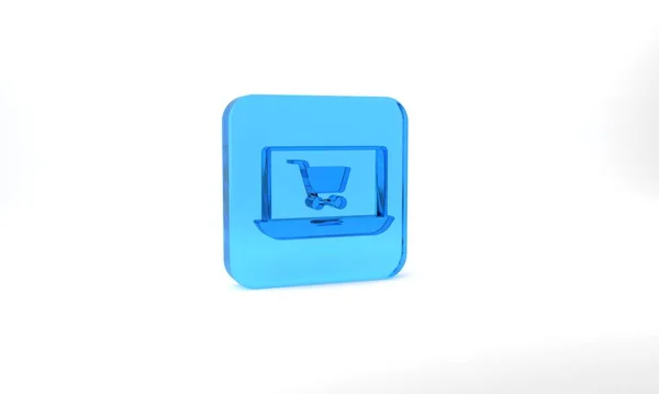 Blue Shopping Cart Screen Laptop Icon Isolated Grey Background Concept — Foto de Stock