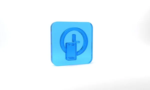 Blue Clock Delivery Icon Isolated Grey Background Glass Square Button — Stockfoto