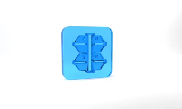 Blue Lunch Box Icon Isolated Grey Background Glass Square Button — 스톡 사진