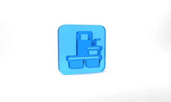 Blue Coffee Cup Icon Isolated Grey Background Glass Square Button — ストック写真