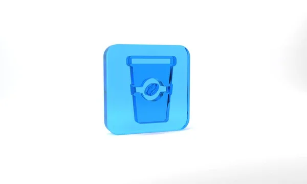 Blue Coffee Cup Icon Isolated Grey Background Glass Square Button — Stock Photo, Image