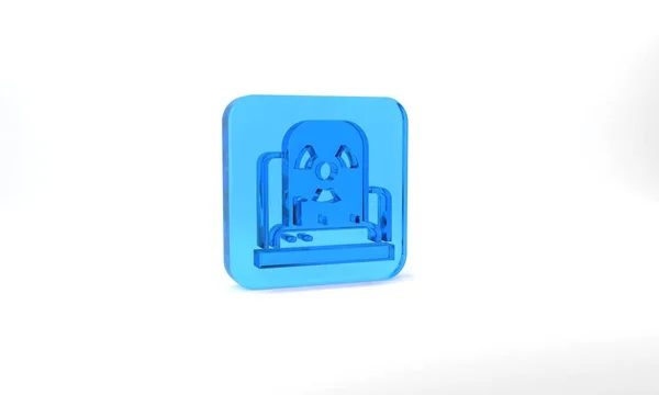 Blue Radioactive Warning Lamp Icon Isolated Grey Background Glass Square — Stockfoto