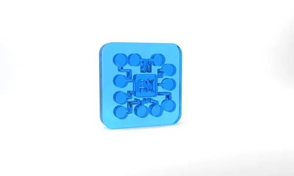 Blue Neural Network Icon Isolated Grey Background Artificial Intelligence Glass — Stockfoto