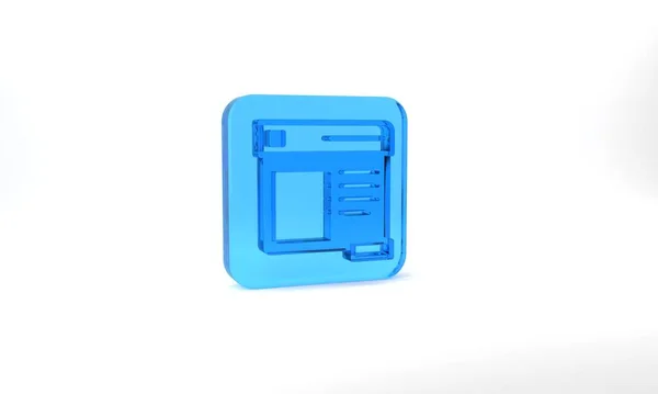 Blue Browser Window Icon Isolated Grey Background Glass Square Button — Stockfoto