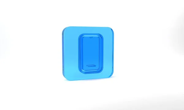 Blue Smartphone Mobile Phone Icon Isolated Grey Background Glass Square — Stock Photo, Image