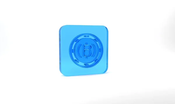 Blue Cryptocurrency Coin Bitcoin Icon Isolated Grey Background Physical Bit — Zdjęcie stockowe