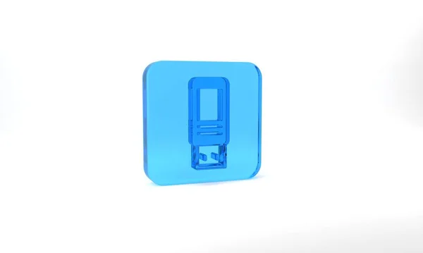 Blue Usb Flash Drive Icon Isolated Grey Background Glass Square — Stock Photo, Image