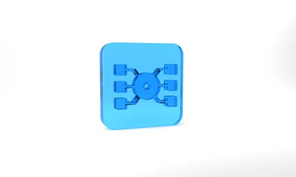 Blue Neural Network Icon Isolated Grey Background Artificial Intelligence Glass — Photo