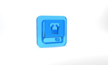 Blue History book icon isolated on grey background. Glass square button. 3d illustration 3D render.