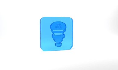 Blue Taxi driver icon isolated on grey background. Glass square button. 3d illustration 3D render.