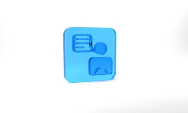 Blue Taxi driver icon isolated on grey background. Glass square button. 3d illustration 3D render.