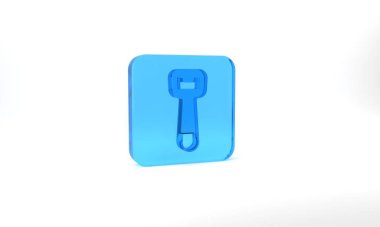Blue Bottle opener icon isolated on grey background. Glass square button. 3d illustration 3D render.