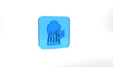 Blue Wooden beer mug icon isolated on grey background. Glass square button. 3d illustration 3D render.
