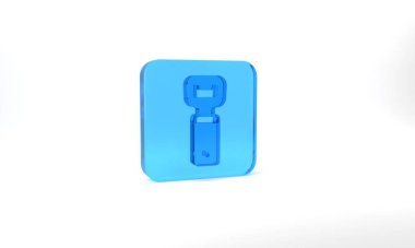 Blue Bottle opener icon isolated on grey background. Glass square button. 3d illustration 3D render.
