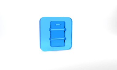 Blue Metal beer keg icon isolated on grey background. Glass square button. 3d illustration 3D render.