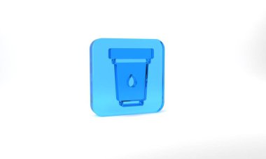 Blue Water filter cartridge icon isolated on grey background. Glass square button. 3d illustration 3D render.
