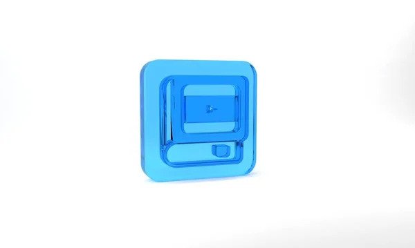 Blue Book Cinema Icon Isolated Grey Background Glass Square Button — Stockfoto