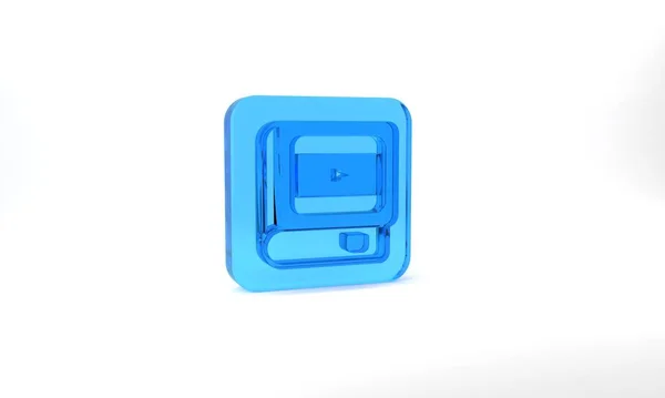 Blue Book Cinema Icon Isolated Grey Background Glass Square Button — Stock Fotó