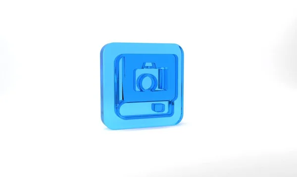 Blue Photo Album Gallery Icon Isolated Grey Background Glass Square — 图库照片