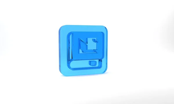 Blue Book Geometry Icon Isolated Grey Background Glass Square Button — Stock fotografie