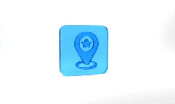 Blue Map Pointer Star Icon Isolated Grey Background Star Favorite — ストック写真