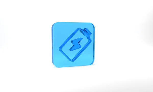 Blue Battery Charge Level Indicator Icon Isolated Grey Background Glass — Stockfoto