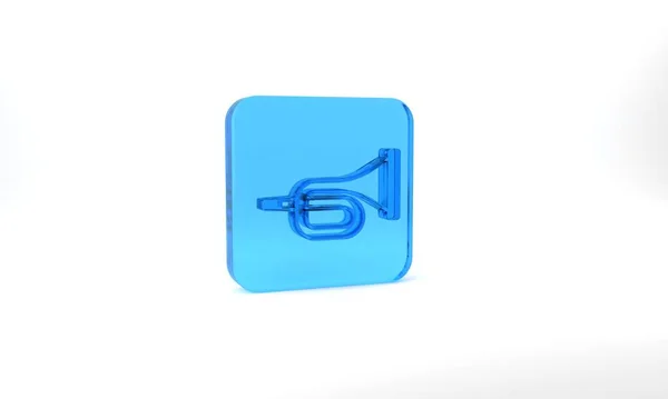Blue Musical Instrument Trumpet Icon Isolated Grey Background Glass Square — Stockfoto