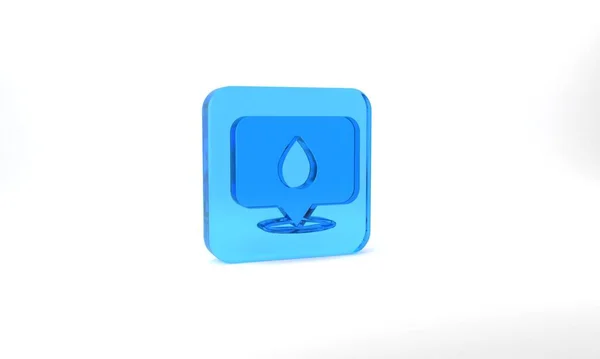Blue Water Drop Location Icon Isolated Grey Background Glass Square — Stock Photo, Image