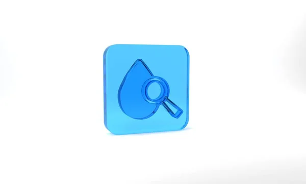 Blue Drop Magnifying Glass Icon Isolated Grey Background Glass Square — Stock Photo, Image