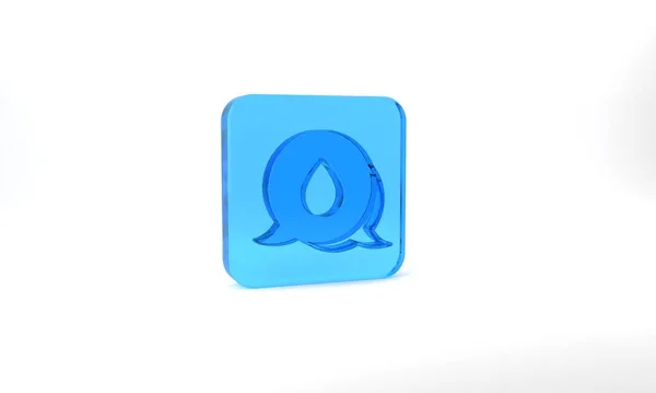 Blue Water Drop Speech Bubbles Icon Isolated Grey Background Glass — Stockfoto