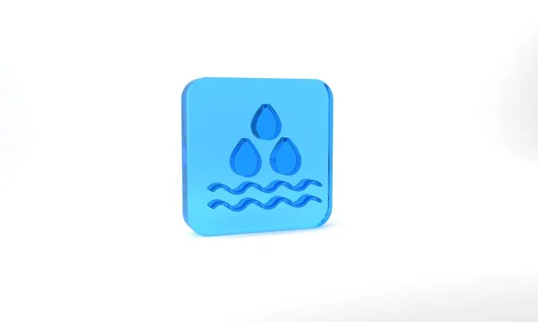 Blue Water Drop Icon Isolated Grey Background Glass Square Button — Photo