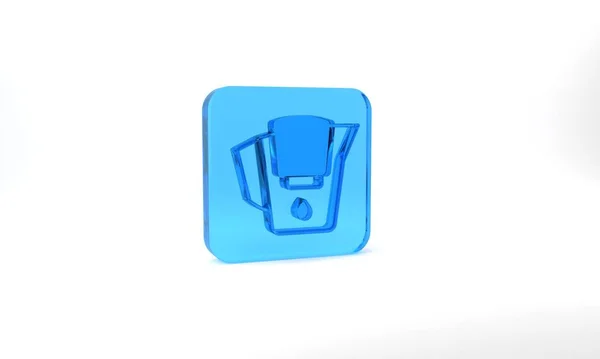 Blue Water Jug Filter Icon Isolated Grey Background Glass Square — Foto Stock