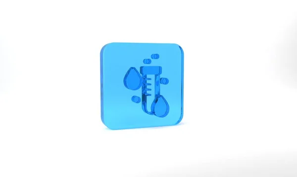 Blue Test Tube Water Drop Icon Isolated Grey Background Glass — Stockfoto