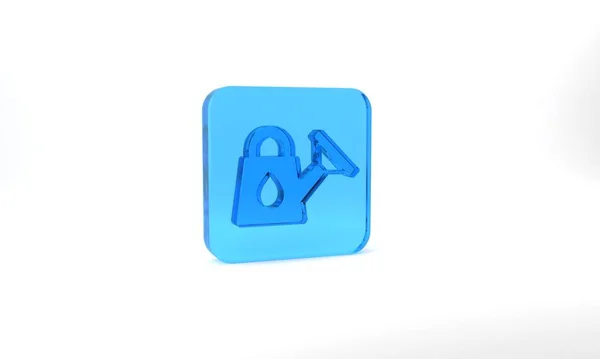 Синий Полив Выделяться Сером Фоне Символ Орошения Стеклянная Кнопка Рендеринг — стоковое фото