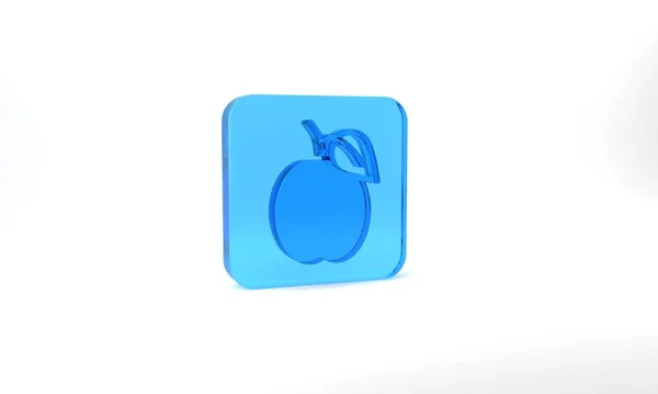 Blue Plum Fruit Icon Isolated Grey Background Glass Square Button — Stockfoto