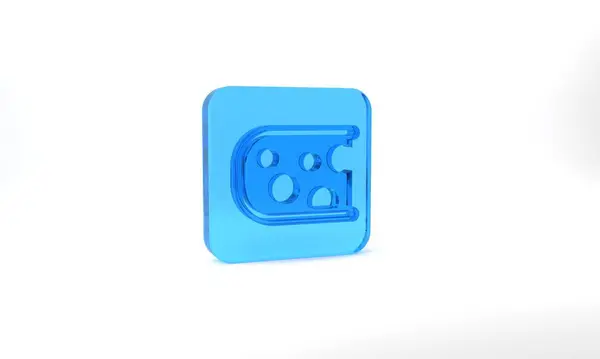 Blue Cheese Icon Isolated Grey Background Glass Square Button Illustration — Stock Photo, Image