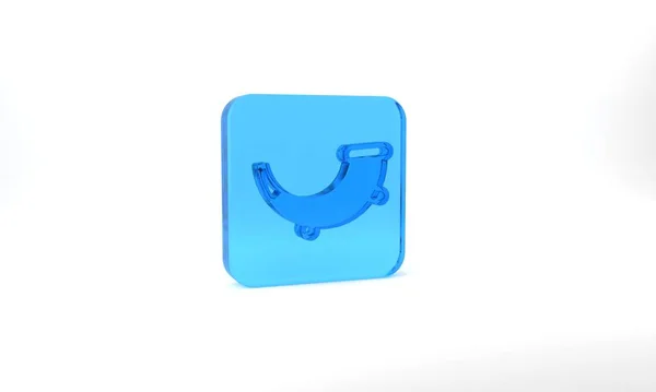 Blue Hunting Horn Icon Isolated Grey Background Glass Square Button — Stockfoto