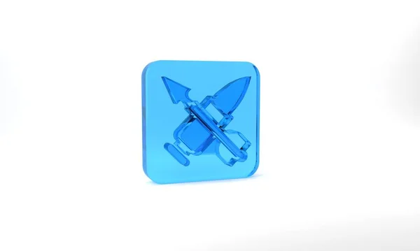 Blue Crossed Bullet Arrow Icon Isolated Grey Background Glass Square — Stockfoto