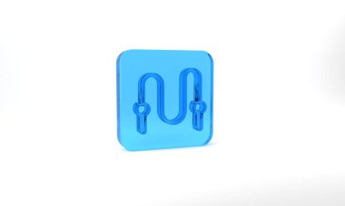 Blue Jump rope icon isolated on grey background. Skipping rope. Sport equipment. Glass square button. 3d illustration 3D render.