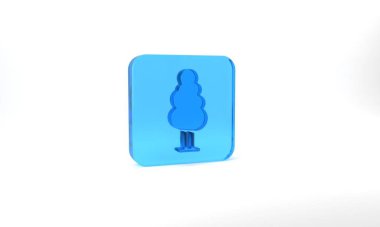 Blue Tree icon isolated on grey background. Forest symbol. Glass square button. 3d illustration 3D render.