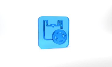 Blue Paper shopping bag with recycle icon isolated on grey background. Bag with recycling symbol. Glass square button. 3d illustration 3D render.